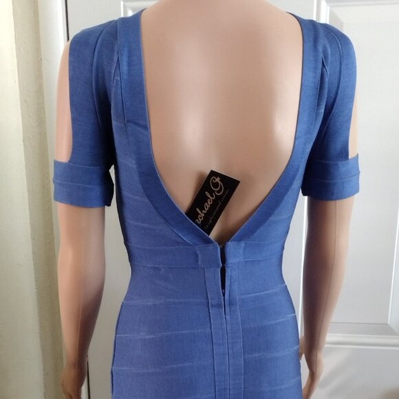 Rachael G Stretch Dress with Short Sleeves, Blue, Size S. - Picture 8 of 12